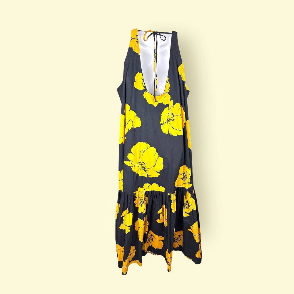 SUNDRY NWOT Black Yellow Floral Print Tiered Square Neck Sleeveless Size 3=12US - Picture 6 of 12
